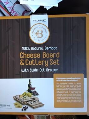 Natural Bamboo Cheese Board & Cutlery Set - Honey Brown
